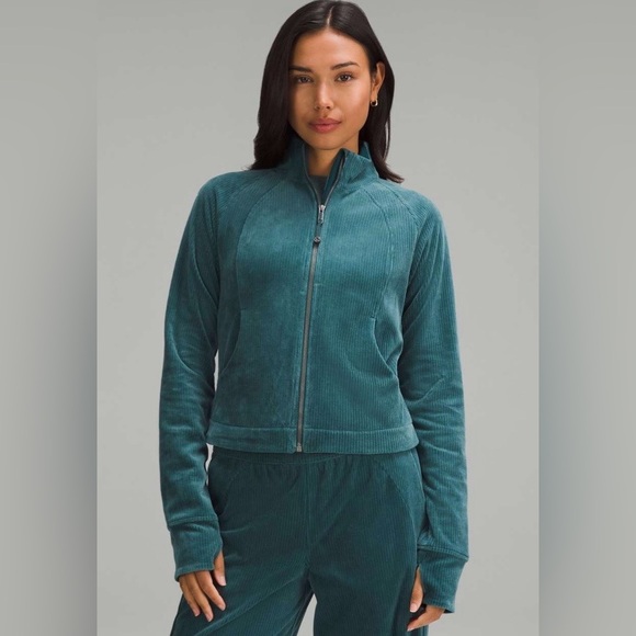 Lululemon NWT Scuba Track Jacket Velvet Cord Storm Teal Size 8